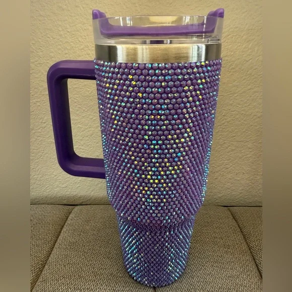 40oz Premium Rhinestone Insulated Stainless Steel, Insulated Tumbler New PURPLE - Picture 10 of 15